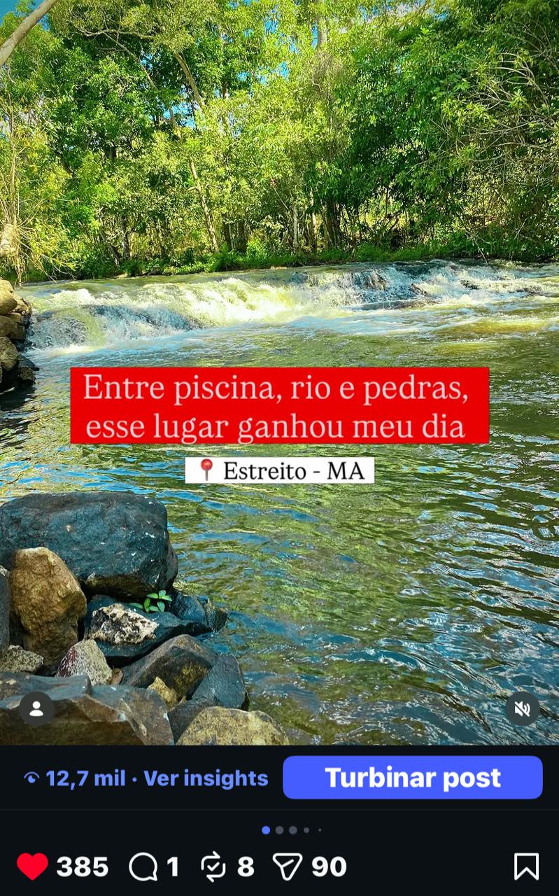 Post: Cachoeira entre piscina, rio e pedras em Estreito